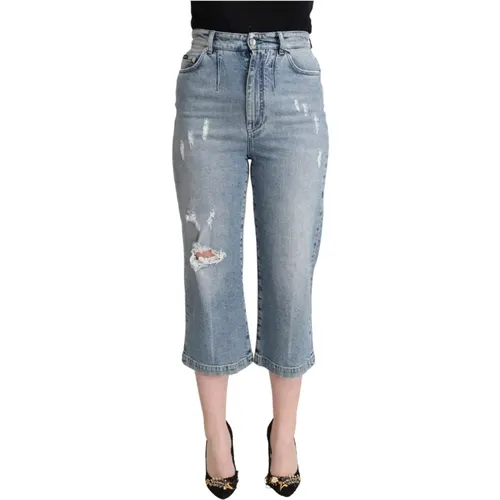 Zerrissene Baumwoll-Denim Capri Cropped Jeans , Damen, Größe: XS - Dolce & Gabbana - Modalova