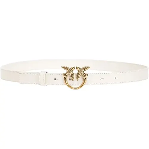 Leather Belt with Love Birds Diamond Cut Buckle , female, Sizes: XS, L - pinko - Modalova