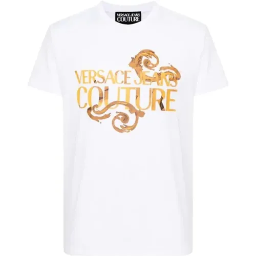 Weiße Barocke Goldene Logo T-shirt , Herren, Größe: 2XL - Versace Jeans Couture - Modalova