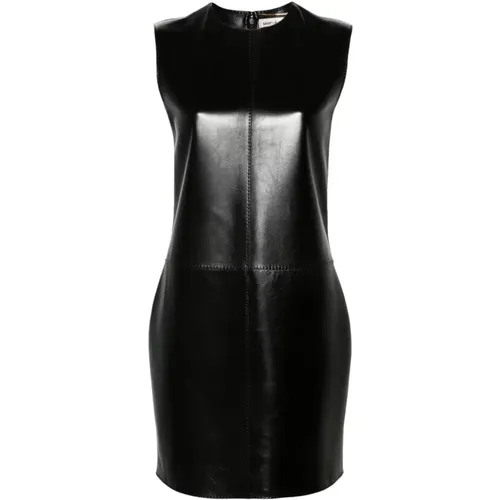 Schwarzes Kleid mit Paneelen und dekorativen Nähten - Saint Laurent - Modalova