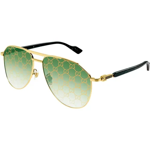 Gold Black/Green Logo Sonnenbrillen , Herren, Größe: 59 MM - Gucci - Modalova