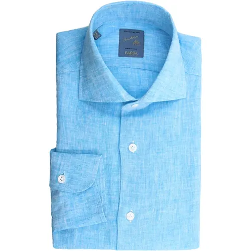 Turquoise Linen Shirt Slim Fit , male, Sizes: 4XL, 5XL, 3XL, M - Barba - Modalova