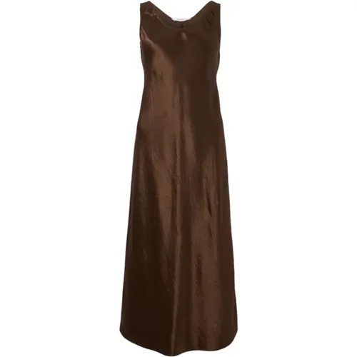 Braunes Satin langes Kleid mit weitem Ausschnitt - Max Mara - Modalova