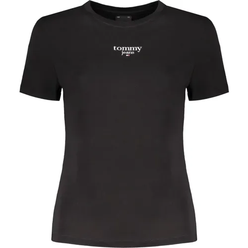 Kurzarm Logo Print T-Shirt Schwarz , Damen, Größe: L - Tommy Hilfiger - Modalova