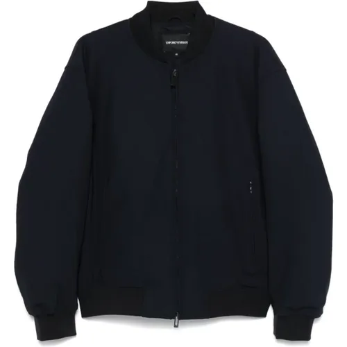 Blaue Gesteppte Jacke mit Rippdetails , Herren, Größe: L - Emporio Armani - Modalova