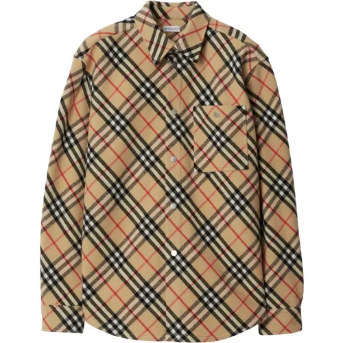 Wool Oversized Shirt with Details , male, Sizes: L - Burberry - Modalova