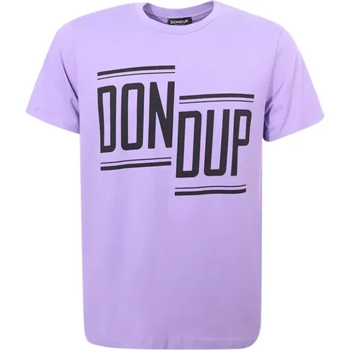 Lila T-Shirt mit Rundhalsausschnitt und Kontrastlogo , Herren, Größe: S - Dondup - Modalova