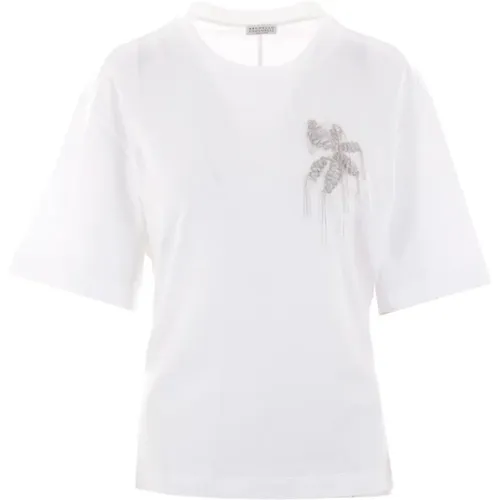 Weiße Blumige Jersey T-shirt - BRUNELLO CUCINELLI - Modalova