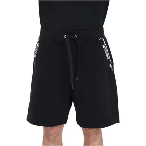 Schwarze Shorts mit Kordelzug und Logo - Moschino - Modalova