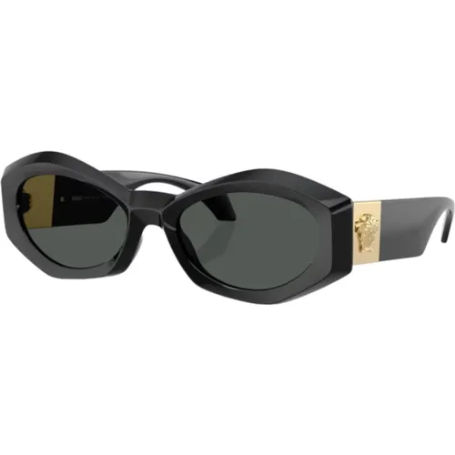 Quadratische Sonnenbrille Schwarz Grau Rauch - Versace - Modalova