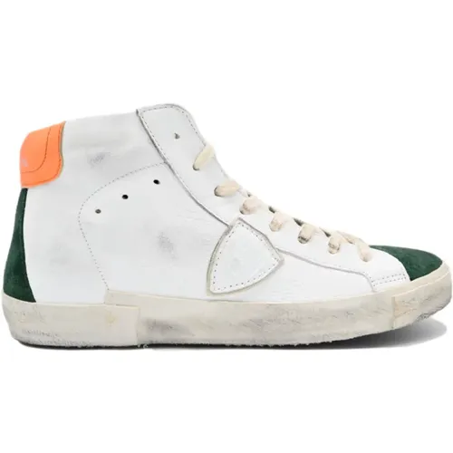 Vintage High Top Sneakers Weiß Grün , Herren, Größe: 42 EU - Philippe Model - Modalova