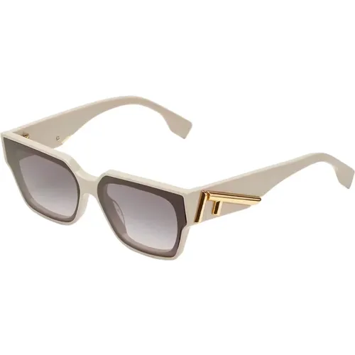 Quadratische Sonnenbrille mit Grauen Gläsern,Glamouröse Sonnenbrille mit elfenbeinfarbenem Rahmen und grauen Gläsern - Fendi - Modalova