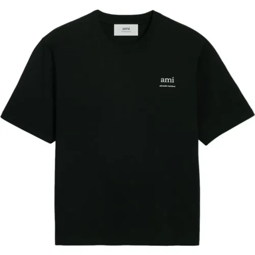 Schwarzes Logo Crewneck T-Shirt 100% Baumwolle , Herren, Größe: L - Ami Paris - Modalova