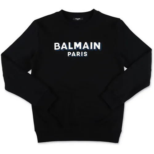 Schwarzer Baumwolljungen-Sweatshirt,Sweatshirts,Knitwear,Weiße Baumwolljungen Sweatshirt - Balmain - Modalova