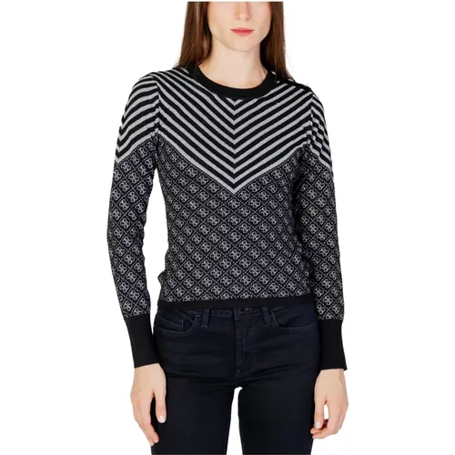 Gestreifter Strickpullover, Lange Ärmel, Rundhals, Schwarz , Damen, Größe: XS - Guess - Modalova