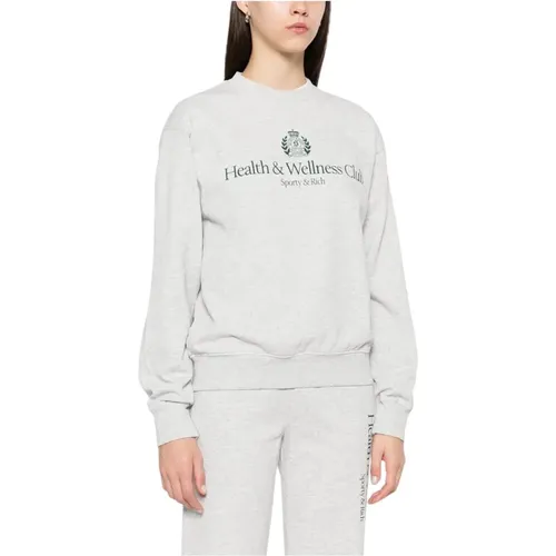 Heather Grey Logo Print Crew Neck Sweater , Damen, Größe: M - Sporty & Rich - Modalova