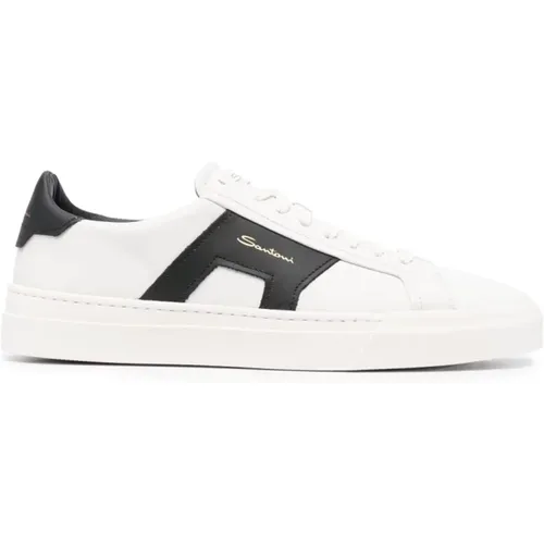 Weiße Leder-Sneaker mit Doppel-Schnallen-Detail , Herren, Größe: 39 EU - Santoni - Modalova
