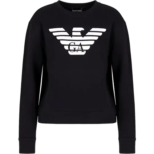 Marineblauer Bio-Jersey-Sweatshirt mit weißem Adler-Logo - Emporio Armani - Modalova