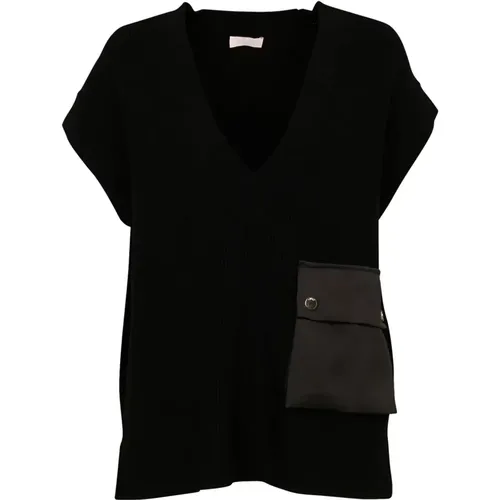 Pocket Ribbed V-Neck Top , female, Sizes: S, XS, M - Liu Jo - Modalova