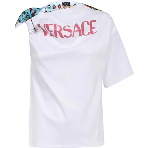 Logo Print T-shirt Medusa Sicherheitsnadel , Damen, Größe: 2XS - Versace - Modalova