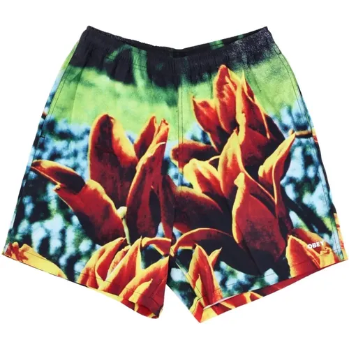 Floral Print Mens Shorts Orange , male, Sizes: M, L - Obey - Modalova