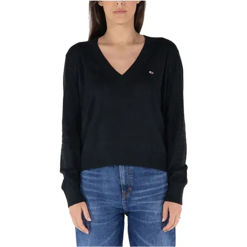 Klassischer Schwarzer Pullover , Damen, Größe: S - Tommy Jeans - Modalova