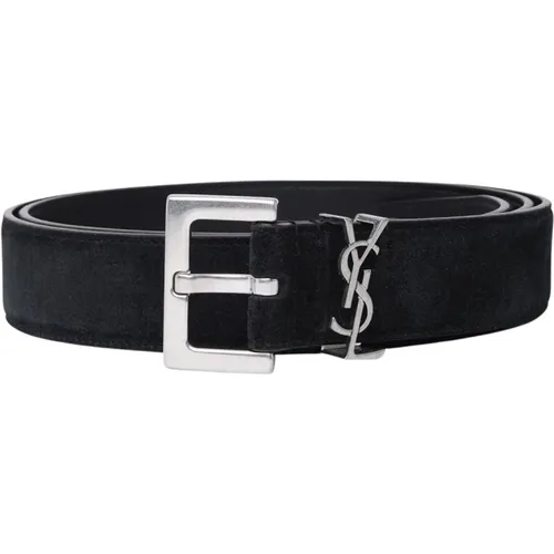 Suede Belt with Cassandre Logo , male, Sizes: 75 CM, 70 CM, 80 CM, 85 CM, 105 CM - Saint Laurent - Modalova