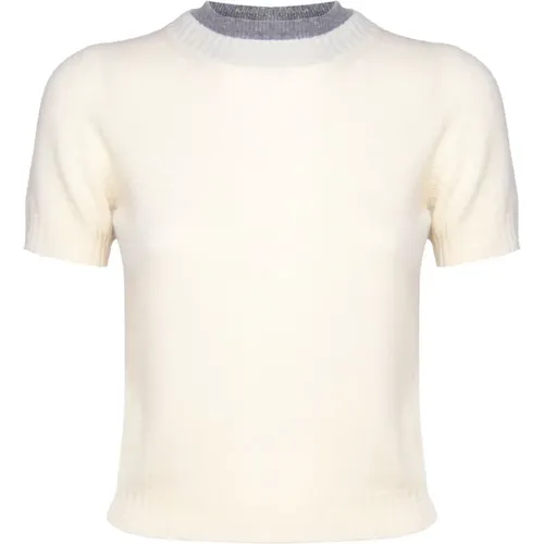 Cotton T-shirt Round Collar Butter , female, Sizes: M, L - pinko - Modalova