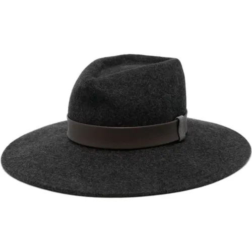 Charcoal Grey Fedora Hat with Leather Band , female, Sizes: S, M - PESERICO - Modalova