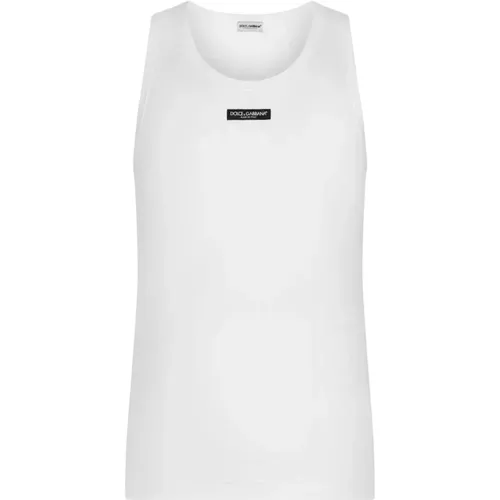 Weiße Tank Top mit Logo Label - Dolce & Gabbana - Modalova