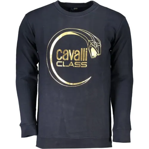 Blauer Baumwoll-Sweatshirt mit Logodruck , Herren, Größe: 3XL - Cavalli Class - Modalova