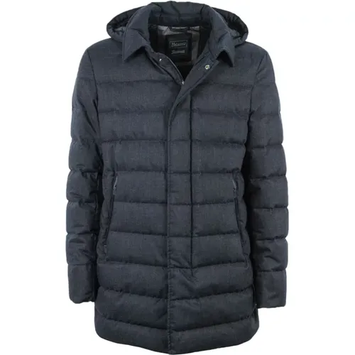 Wool Hooded Down Jacket - Size 48 , male, Sizes: XL - Herno - Modalova