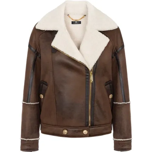 Shearling Coat with Buckle Fastening , female, Sizes: S, XS - Elisabetta Franchi - Modalova