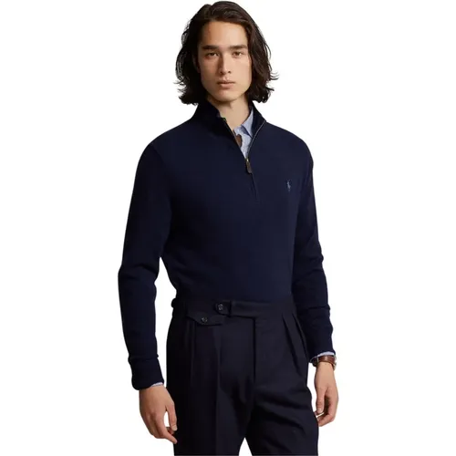 Marine Wool Quarter-Zip Sweater , male, Sizes: L - Ralph Lauren - Modalova