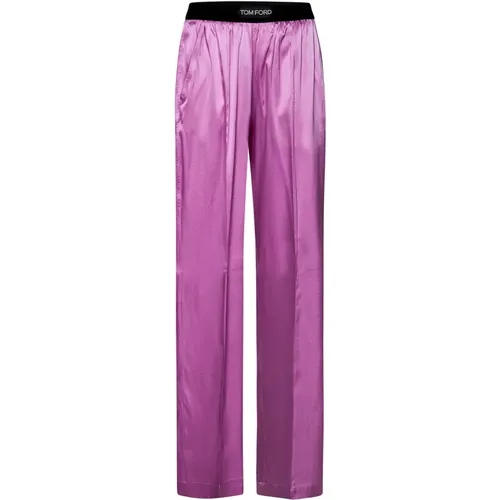 Silk Trousers with Velvet Waistband , female, Sizes: M - Tom Ford - Modalova