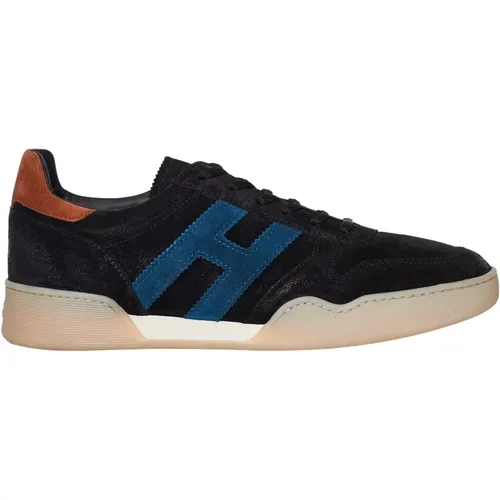 Schwarze Wildleder-Sneaker mit Blauem Logo - Hogan - Modalova