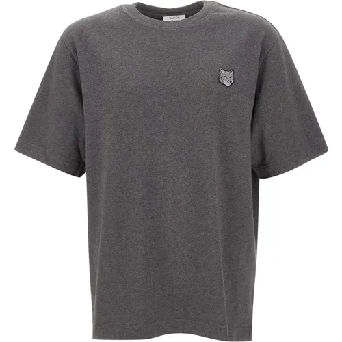 Graues Fox Logo T-Shirt , Herren, Größe: L - Maison Kitsuné - Modalova