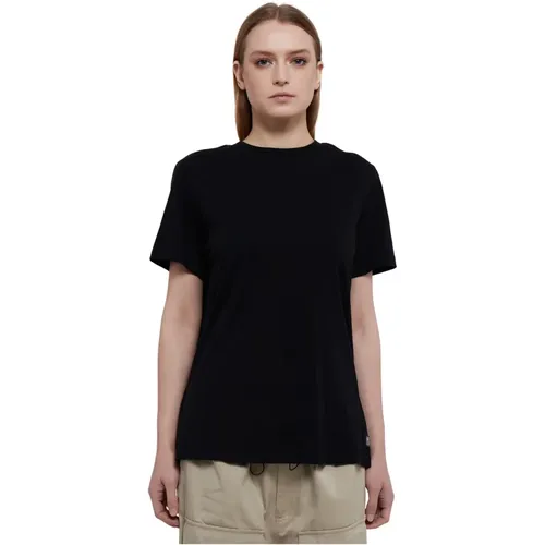 Schwarzes T-Shirt mit offenem Rücken und Ausschnitt-Detail , Damen, Größe: M - MM6 Maison Margiela - Modalova