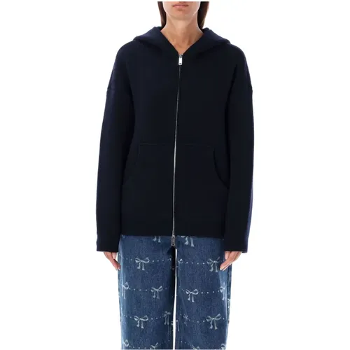 Navy Knit Hoodie Aw24 , female, Sizes: L, S - Self Portrait - Modalova