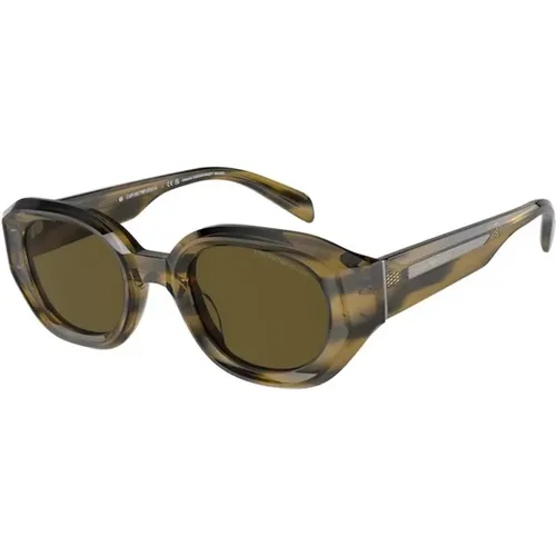 Grüner Rahmen Braune Linse Sonnenbrille , Damen, Größe: 48 MM - Emporio Armani - Modalova