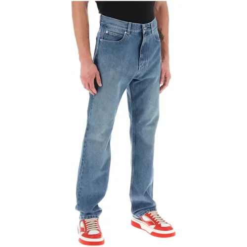 Straight-Leg-Jeans aus Used-Effekt-Denim , Herren, Größe: L - Salvatore Ferragamo - Modalova