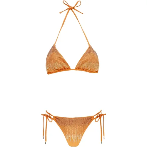 Oranger Triangel-Bikini mit Nietenmuster , Damen, Größe: L - Miss Bikini - Modalova
