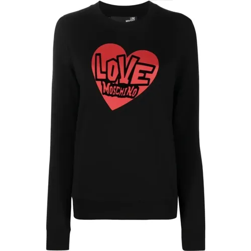 Casual Schwarzer Sweatshirt Modal Baumwolle Elasthan - Love Moschino - Modalova