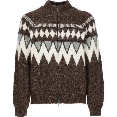 Brauner Pullover mit Geometrischem Muster , Herren, Größe: M - PESERICO - Modalova