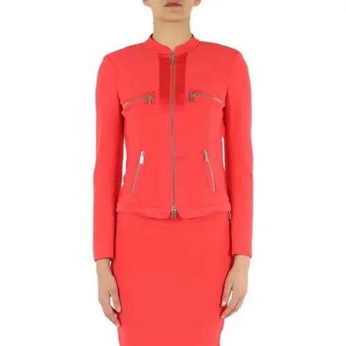 Korallfarbene Jacke mit Reißverschluss und Taschendetail , Damen, Größe: XL - Guess - Modalova