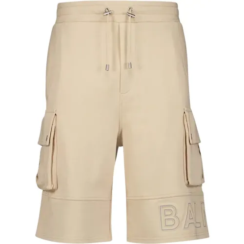 Knee-Length Logo-Print Cotton Cargo Shorts , male, Sizes: XL, M - Balmain - Modalova