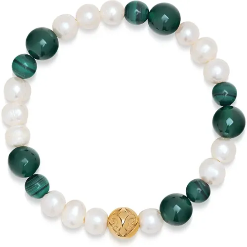 Women`s Wristband with Pearls and Malachite , female, Sizes: XS, S, M - Nialaya - Modalova