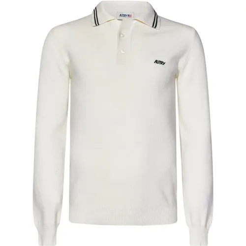 Weißes Gestricktes Poloshirt mit Logo , Herren, Größe: M - Autry - Modalova