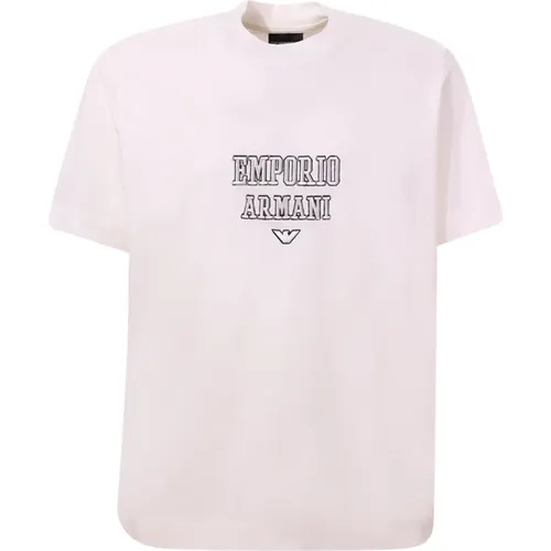 Weißes T-Shirt mit Rundhalsausschnitt und Druck , Herren, Größe: L - Emporio Armani - Modalova