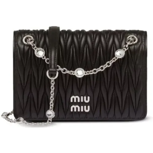 Leather Shoulder Bag with Chain Strap , female, Sizes: ONE SIZE - Miu Miu - Modalova